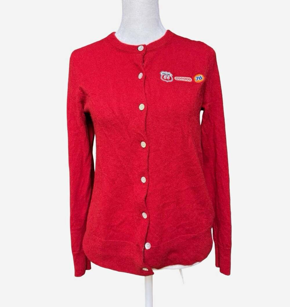Quince 100% Cashmere Red Button Front Cardigan Sweater Logo Womens S